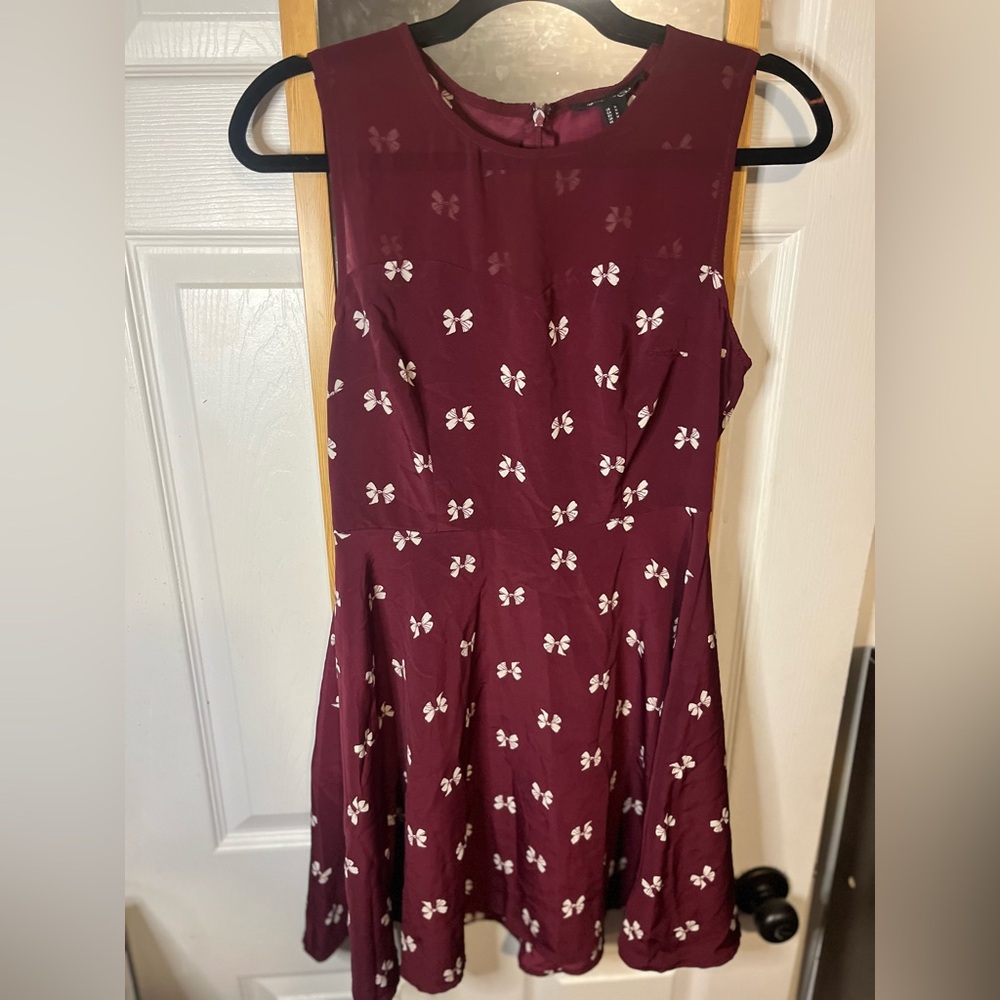 3 for $25 Vintage Forever 21, Skater Dress, Burgundy with Bows, Medium/Small